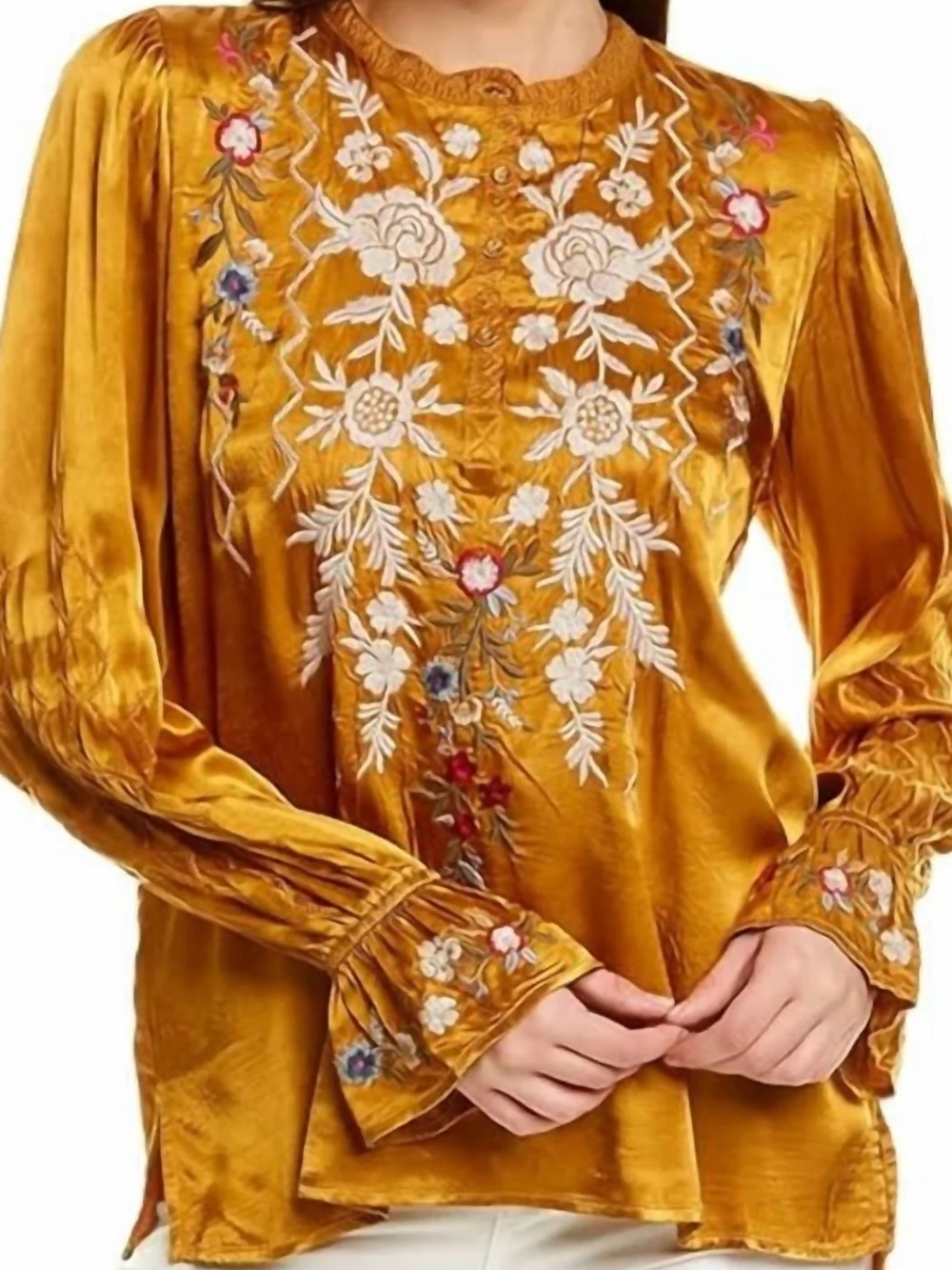 JOHNNY WAS Roma Victorian Prairie Blouse in Topaz Small EUC 171 - Picture 3 of 16